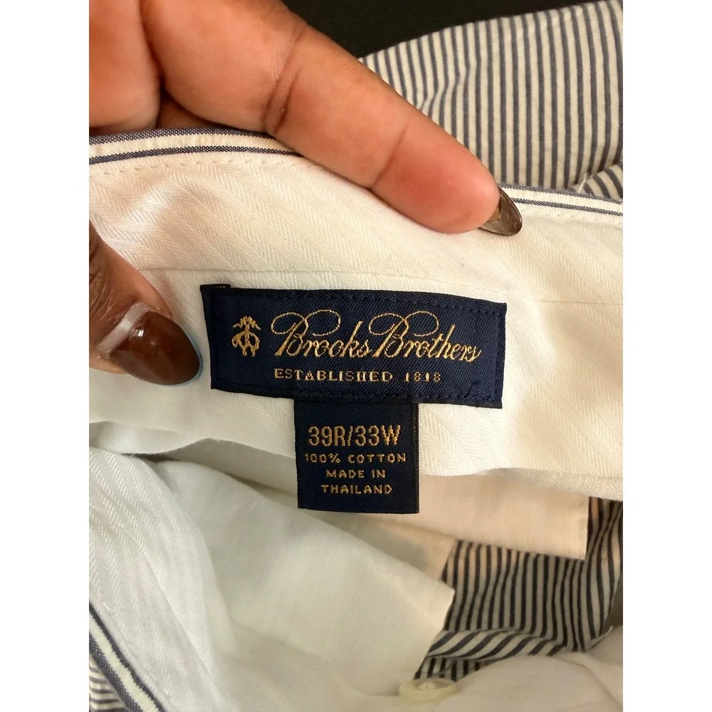 Brooks Brothers Pants Men's Seersucker Blue Striped Nautical Preppy 39 x 33‎